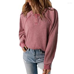 Women's Sweaters 2023 Autumn Waffle Knitted Sweatshirt Simple Solid Colour Pullover Long Sleeve Women