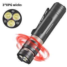High Power 3 * XPG Mini LED Flashlight Fidget Spinner Type-C Charging Night Light Decompression with Pen Clip Multifunctional Torch