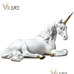 Other Arts And Crafts Vilead Nordic Resin White Horse Statue Animal Figurines Modern Home Office Decoration Living Room Fairy Garden D Dhcnz