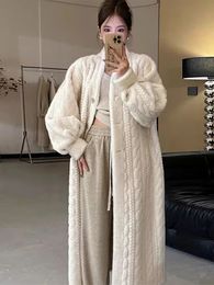 Thicken Faux Fur Coat Women 2023 Winter Long Sleeve Single Breasted Loose Female Midi Jacket Twists Knit Lady Fashion Outcoat 231227