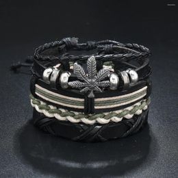 Charm Bracelets Vintage Trendy Fashion PU Leather Bracelet For Men Multi Piece Set Of Alloy Jewelry