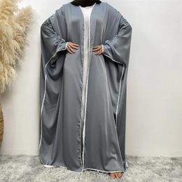 Ethnic Clothing Satin Open Abaya Muslim Women Maxi Dress Dubai Kimono Batwing Sleeve Kaftan Islamic Abayas Turkey Robe Eid Ramadan Moroccan