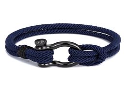 Trendy Outdoor Color Rope Lucky Survival Bracelet Women Men Black Charm Stainless steel Buckle friendship Bracelets Femme homme2803800