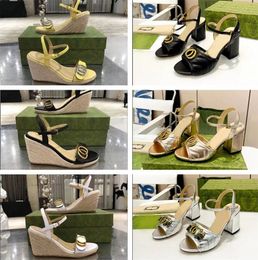 Luxury Women's Casual Sandals High quality real Leather Slippers Ladies classics wedge heel shoes Female flip flops Sandal G032415