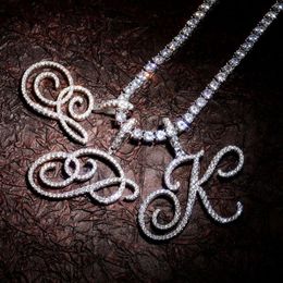 A-Z Single Cursive Letter Pendant Necklace Charm Men Women Fashion Hip Hop Rock Jewellery with Rope Chain322O