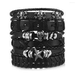 Bangle Punk Style Multi-layered Skull Trim PU Leather Bracelet Set Men's Starfish Adventure Spirit Gift