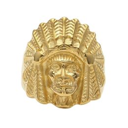 Men Women Vintage Stainless steel Ring Hip hop Punk Style Gold Ancient Maya Tribal Indian Chief Head Rings Fashion Jewelry304k