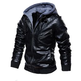 Men Brand Military Hooded Zipper Motorcycle Leather Jacket PU Leather Jackets Autumn Coat Plus Size S-5XL Drop 231228