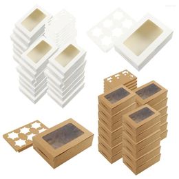 Take Out Containers 20 Pcs Cupcake Boxes With Window And Inserts 6 Count Food Grade Treat Bakery Carrier For Cookies Muffins Cupcakes