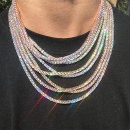 Hip hop Iced Out Zircon 1 Row Tennis Chain Necklace Gold Silver Copper Material Men CZ Necklace Link 18 20 24 30inch245J