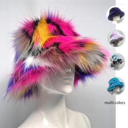Berets Colourful Hair Bucket Hat Imitation Fur Leisure Fashion Women Warm Winter