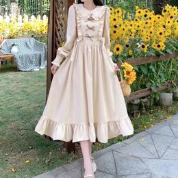 Casual Dresses 2023 Korean Version Of The College Style Doll Collar Dress Female Students In Long-Sleeved Knee-Length Bow A-Line Skirt