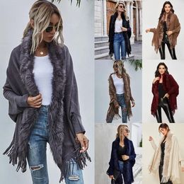 Scarves Solid Colour Pashmina Cape Tassel False Fur Collar Cardigan Shawl Women Autumn Winter And Wraps Chal Soft Echarpes