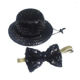 Dog Apparel Pet Cat Hat And Tie Set Cosplay Costume Black Sequins Christmas Halloween Cosplays Accessories Holiday Supplies