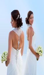 Surplice Bodice Sweetheart Halter Beaded Crystal Shinning Mermaid Wedding Dresses Slim Draped Sweep Train Beach Bridal Gowns5451173