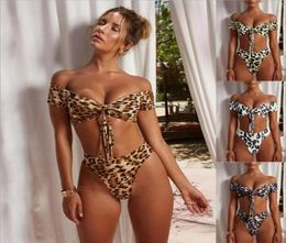 Sexy High Waist Thong Bikini Swimwear Leopard Bandage String Back Swimsuits Two Piece Bathing Suits Tankini69048362097521