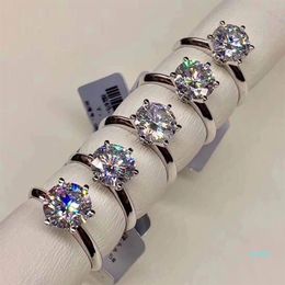 925 Silver Moissanite Certified Diamond Ring Test Canon Classic 6 Claw Crown Design Clarity 3EX Eternal Cut Shine281c