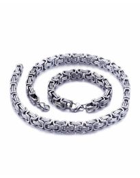 5mm6mm8mm wide Silver Stainless Steel King Byzantine Chain Necklace Bracelet Mens Jewellery Handmade7983797