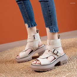 Sandals Summer Genuine Leather For Women Shoes Fashion High Heels Female Rubber Sole Woman Sandal