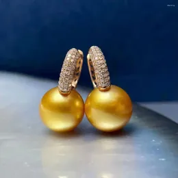 Dangle Earrings Elegant Pair Of South Sea 10-11mm Gold Pearl Earring 925s