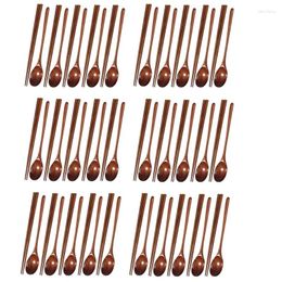 Coffee Scoops 6 Set Teak Wooden Spoons And Chopsticks Non-Stick Soup-Teaspoon For Kitchen Cooking Utensil Tools