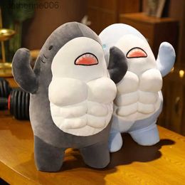 Stuffed Plush Animals 40CM Muscle Shark Plush Doll Cute Worked Out Shark Stuffed Cartoon Toys Strong Animal Pillow For Girl Boyfriend GiftsL231228