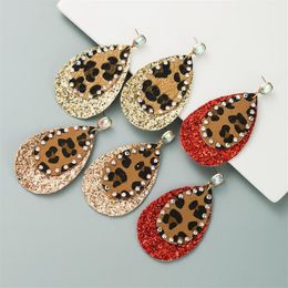 Stud Bohemian Style Paste Crystal Multi-layer Leather Leopard-Print Sequined Earrings For Women Girls Fashion Jewellery Accessorie280U