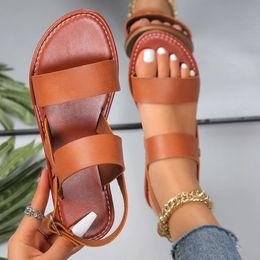 Women Flat Sandals Leather Cross Strap Rome Style High Quality Summer Ladies Shoes Buckle Strap 231227