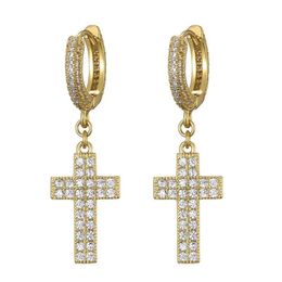 Europe and America Earrings Hip Hop Gold Silver Ice Out Diamond Bling CZ Cross Earrings for Men Women Nice Gift2781