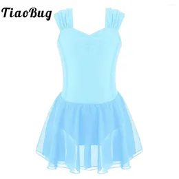 Stage Wear See-though Mesh Figure Ice Skating Dress Kids Girls Ballet Gymnastic Leotard Tulle Splice Skirt Ballroom Competition Dancewear