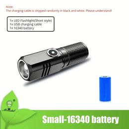 1pc Mini Zoom Flashlight, XHP50 Powerful Portable Torch, 3 Modes USB Rechargeable Flashlight, For Outdoor Camping Fishing Cycling