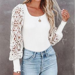 Women's Blouses Autumn/Winter Long Sleeve Lace Knitted Blouse Fashion Loose Solid Office Casual Shirt Hook Hollow Flower Tops Blusas Mujer