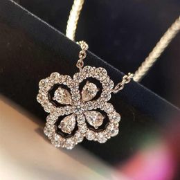 Fashion Jewelry New Four leaf Grass Necklace S925 Sterling Silver Collar Chain Luxury Hand Inlaid Green Aquamarine Main Stone Plat2290