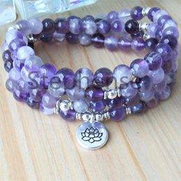 MG0674 A Grade Dream Amethyst Women's 108 Mala Bracelet 4 Wrap Purple Crystal Energy Beads Bracelet Natural Gemstone Lotus Charm B2597