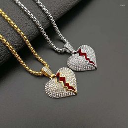 Pendant Necklaces Hip Hop Rhinestones Paved Bling Iced Out Stainless Steel Broken Heart Pendants For Men Jewellery Drop