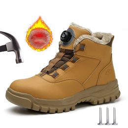 Work Shoes Men Women Antismashing Antipuncture Safety Rotating Buttons Autumn Winter Protective Boots 231225