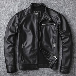 classic motor style black genuine leather Jacket fashion men casual Leather coat street biker wholesales 231227