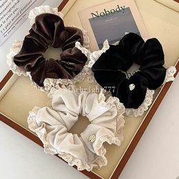 Woman Velvet White Lace Elastics Hair Band Small Golden Tablet Solid Color Scrunchies Hair Ties Ponytail Holder Hair Accessories