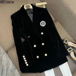 Autumn And Winter Velvet Suit Coat High Quality Versatile Slim Medium Festival Black Jacket Korean Women Tops 231225