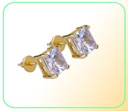 Mens Hip Hop Stud Earrings Jewellery High Quality Fashion Gold Silver Square Simulated Diamond Earring 6mm9676059