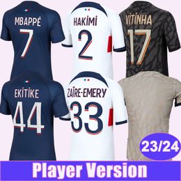 23 24 MBAPPE VERRATTI Player Version Soccer Jerseys KIMPEMBE DRAXLER SERGIO RAMOS Home Blue Away 3rd 4th Football Shirts