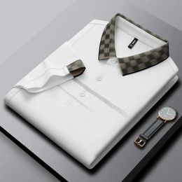 Light luxury high quality plaid polo shirt Men s short sleeved 2023 summer fashion printing T shirt casual Paul 231228