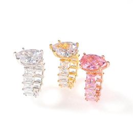 US Size 6-10 Sparkling Luxury Jewellery Dove Egg Large Gemstones 925 Sterling Silver White Topaz CZ Diamond Pear Cut Women Wedding B281P