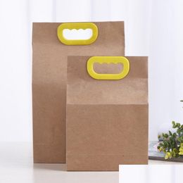 Packing Bags Kraft Paper Rice Bags With Plastic Handle Stand Up Gift Food Box Walnut Dry Fruit Lx4617 Drop Delivery Office School Busi Dhb9F