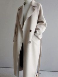 Giacca di lana beige Donna Autunno Inverno Casual Risvolto Cappotti lunghi Donna Elegante Vintage Coreano Moda Cappotto oversize allentato 231228