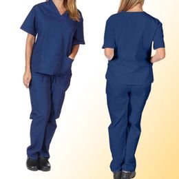 Women039s Pants Capris Solid Colour Unisex Men Women Short Sleeve V Neck Nurses Scrubs TopsPants Nursing Working Uniform Set 4297667