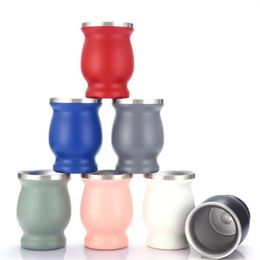 8 Colours 230ML 8oz Bombilla Yerba Mate Natural Gourd Tea Cup Set Double Walled Stainless Steel Coffee Tumbler With Spoon