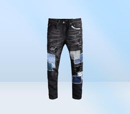 2019 Autumn Mens Ripped patches Skinny Blue Jeans Designer Distressed Badge Slim Fit Motorcycle Biker Hole Beggar Hip Hop Denim Pa5179226