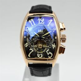 Tourbillon Mechanical Watch Men Luxury Top Brand CASENO Leather Band Daydate Automatic Skeleton Drop-ship Male Clock Wristwatches229G