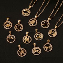 Pendant Necklaces 12 Zodiac Sign Necklace Gold Chain Animal Coin Pendant Pisces Pendants Charm Star Choker Astrology Necklac Dhgarden Dh8Jg